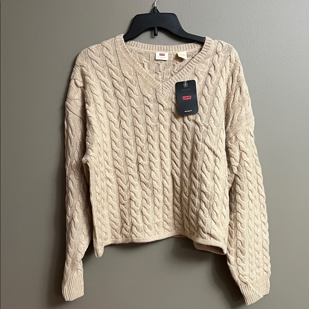 Levi's Women's V-Neck Cable Knit Sweater - Beige